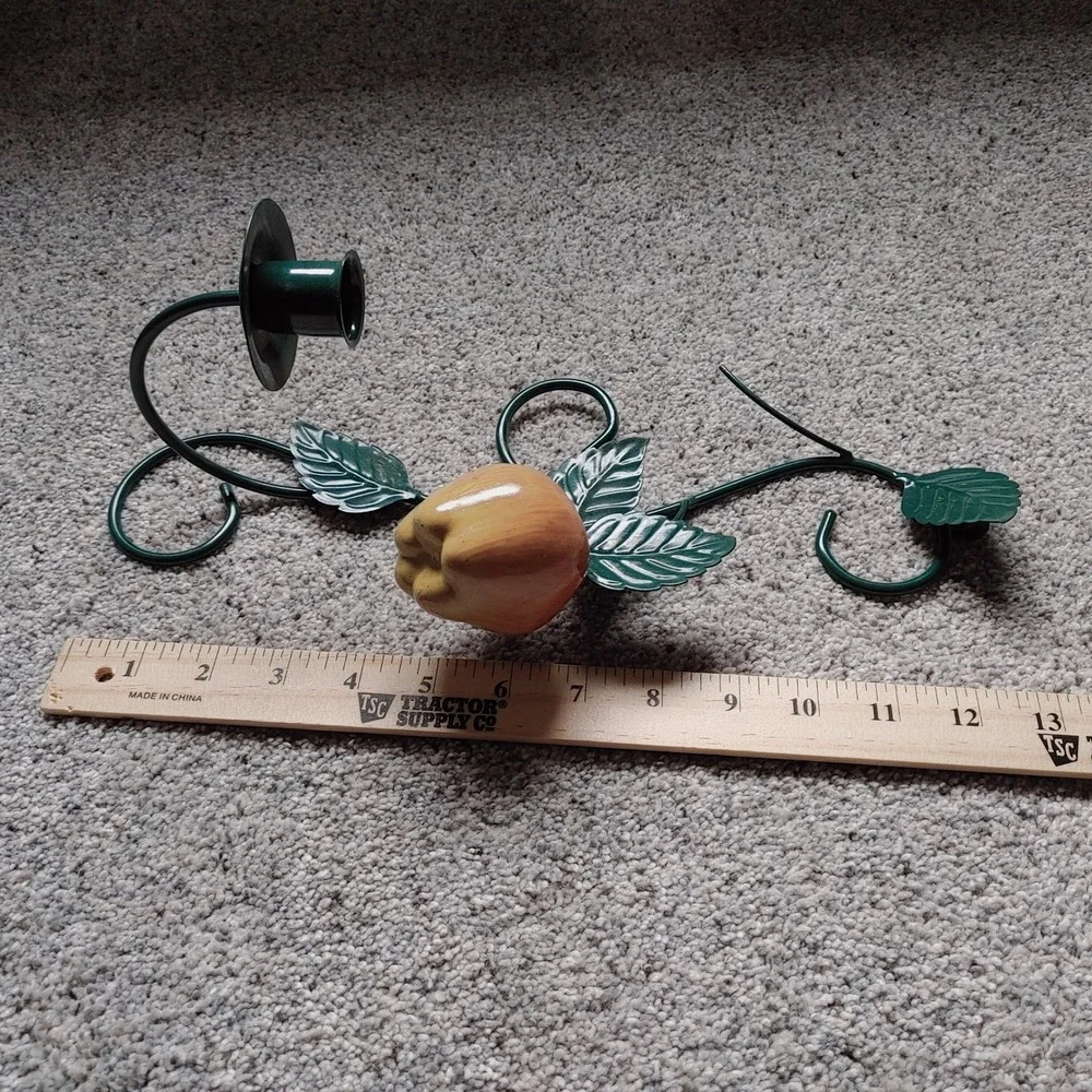 90s Homeco Metal Apple Vine Wall Sconce Pair Green Leaf Fruit Candle Holder Set